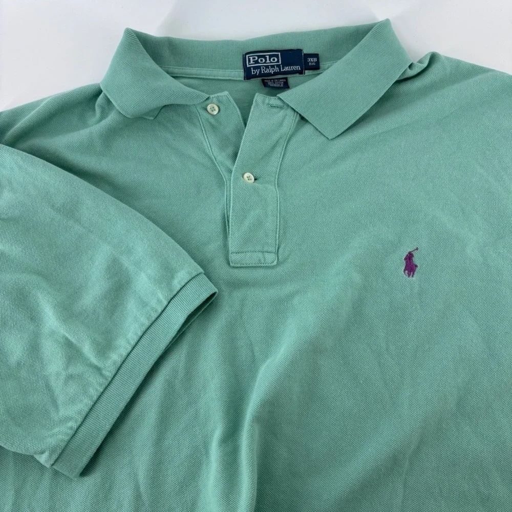 Polo Ralph Lauren Polo Shirt Mens 3XB Green Pique Cotton Purple Pony Big & Tall
